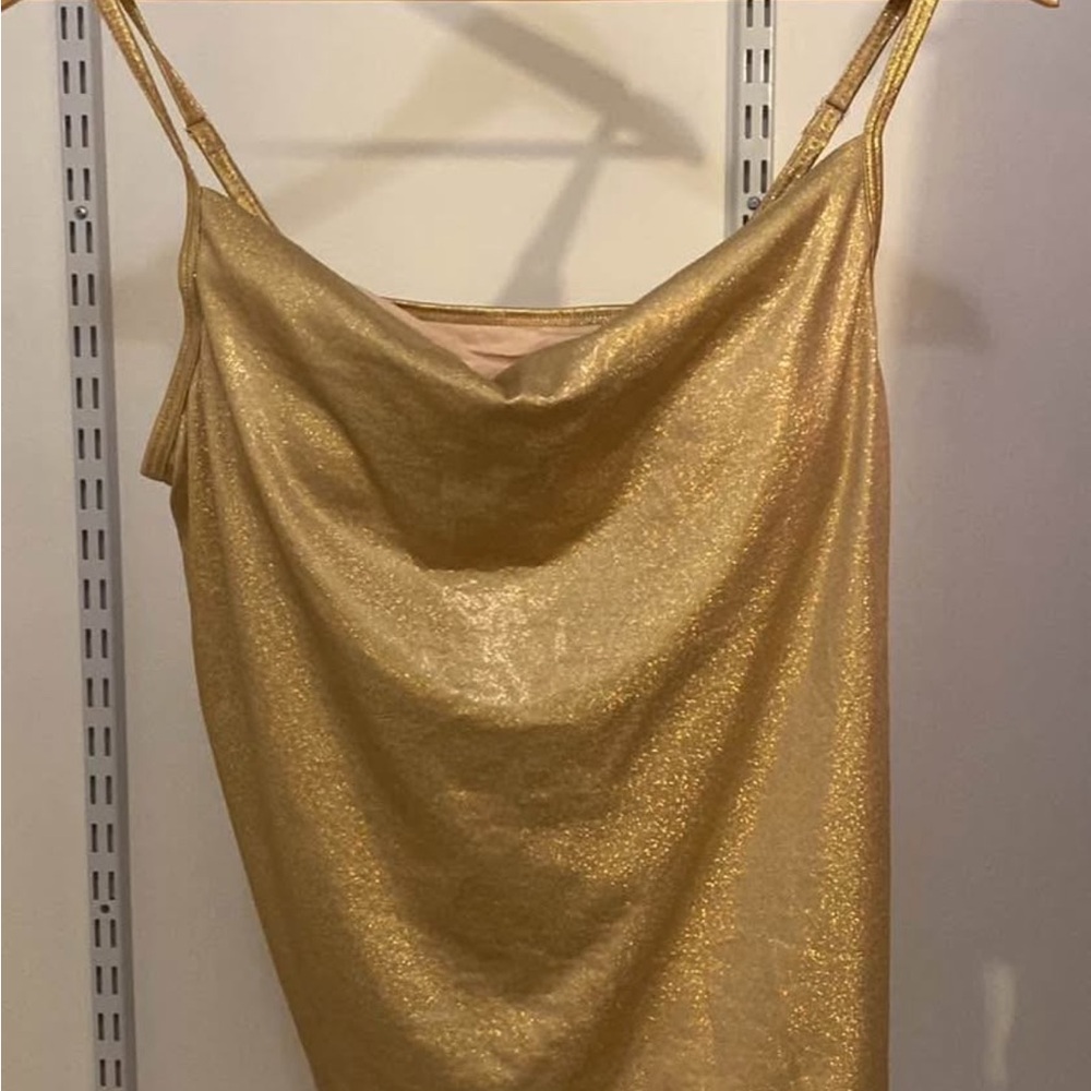 NWT (Small) Gold Women's Top Y2K Thin Strap Metallic Pretty